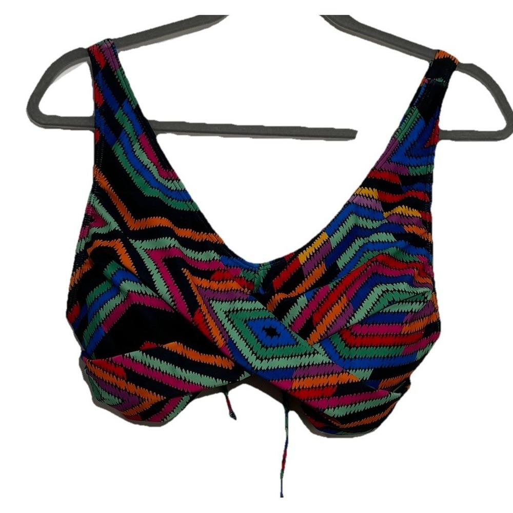 AIMAGE Geometric Criss Cross Bikini Top Large L Multicolor Abstract Wrap Swim‎
